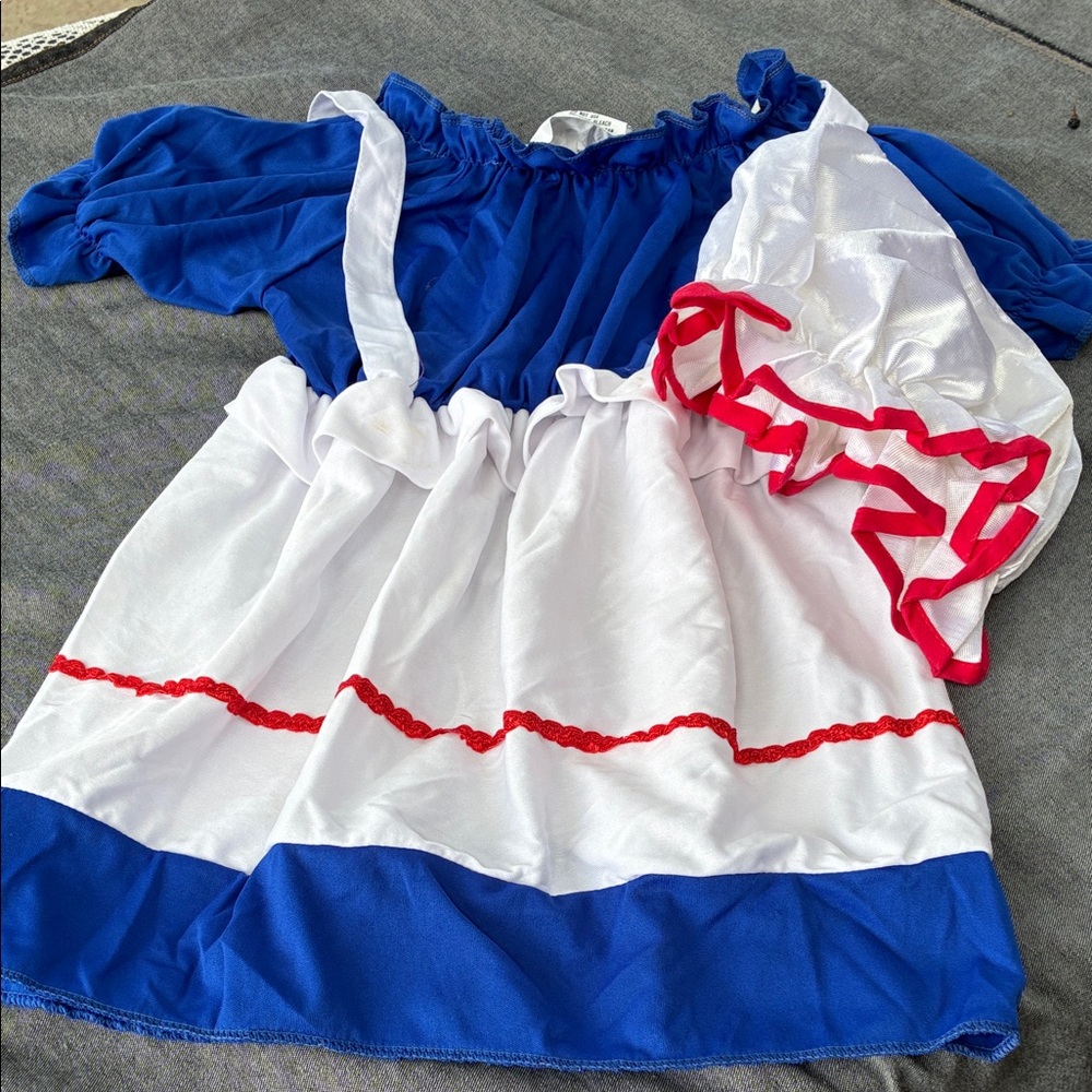 Blue & White Girls' Sailor Dress Costume with Red Trim